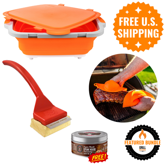 Blazing BBQ Bundle: Prep Tub + Grill Brush + Grill Mitts + Free Rub