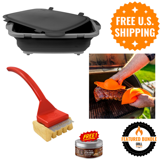 Blazing BBQ Bundle: Prep Tub + Grill Brush + Grill Mitts + Free Rub