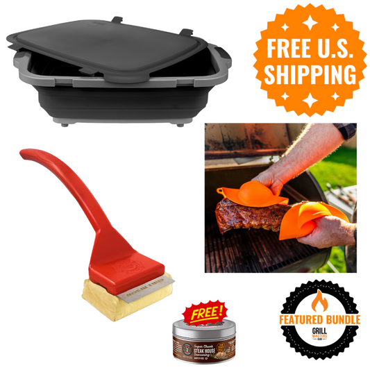 Blazing BBQ Bundle: Prep Tub + Grill Brush + Grill Mitts + Free Rub