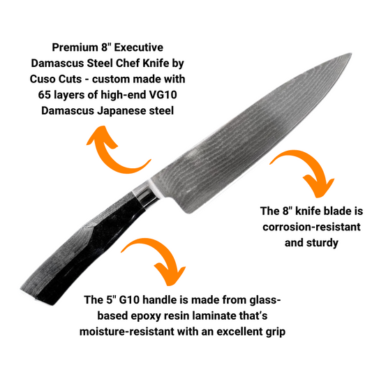 Cuso Cuts 8" Damascus Steel Executive Chef Knife