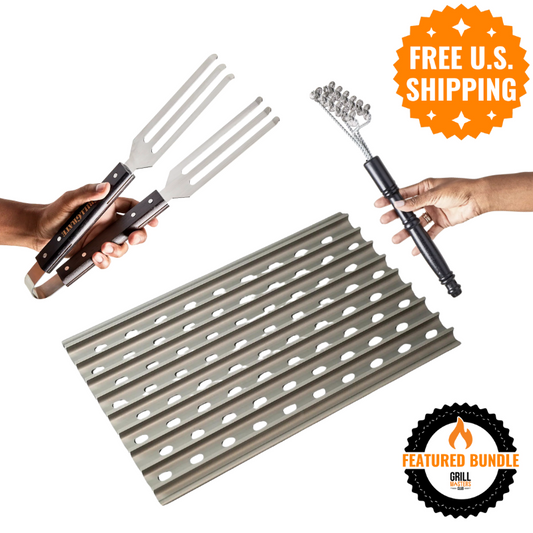 GrillGrate Bundle: Flavor Zone 15″ GrillGrate + GrateTongs + Grill Brush