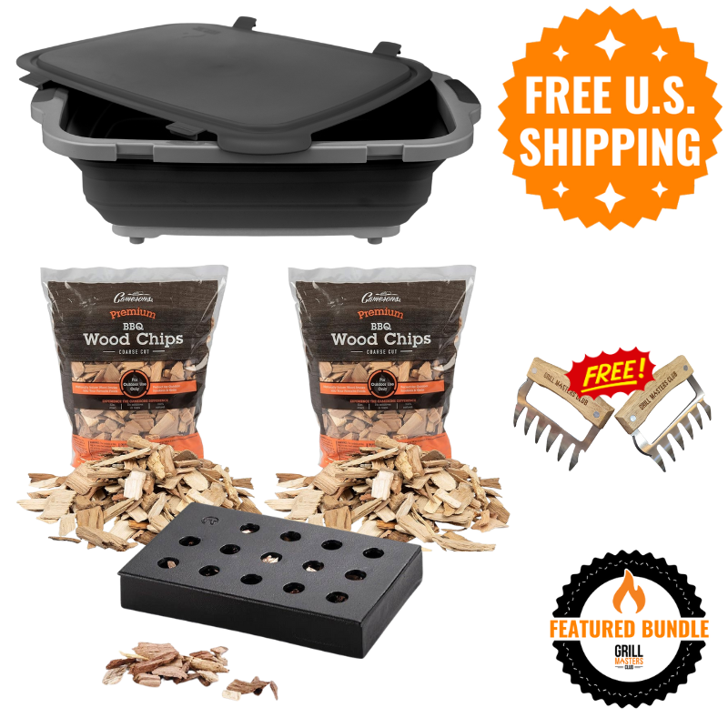 Griller's Paradise Bundle: Prep Tub + Cast Iron Smoker Box + 2 Bags Wood Chips