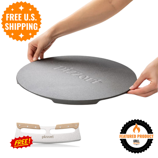 Pizzori Cast Iron 15" Round Pizza Plate + FREE Pizzori Pizza Cutter