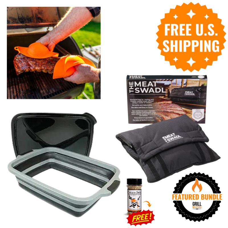 Smoker Essentials Bundle: Grill Mitts + Prep Tub + Meat Swadl + Free Rub