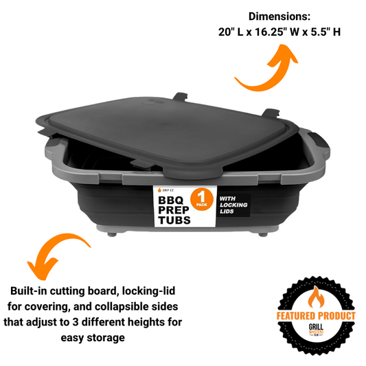 V2 BBQ Prep Tub w/ Locking Lid by Drip EZ - Pitmaster Black